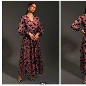 EUC Chicwish 3D Posy Mesh Wrap Maxi Dress, Size L, worn only once